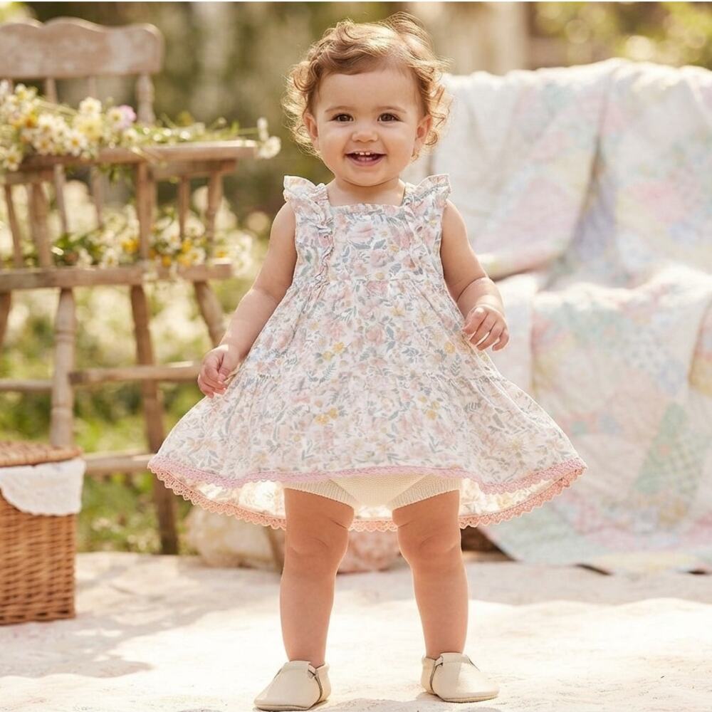Shabby Chic Rachel Ashwell Vintage Floral Tiered Baby Dress Ruffled 12M